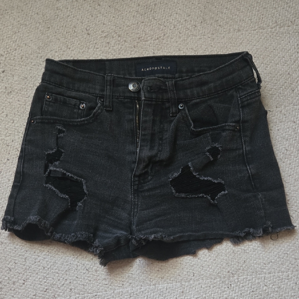 Black Ripped Jean Shorts Aeropostale Size 00